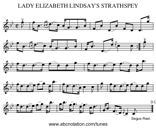 LADY ELIZABETH LINDSAY'S STRATHSPEY - staff notation