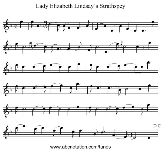 Lady Elizabeth Lindsay’s Strathspey - staff notation