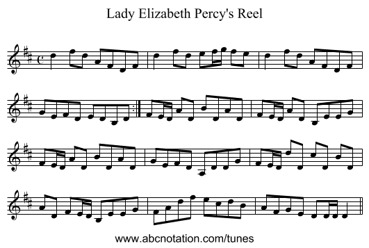 Lady Elizabeth Percy's Reel - staff notation