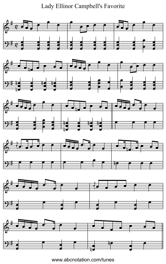 Lady Ellinor Campbell's Favorite - staff notation