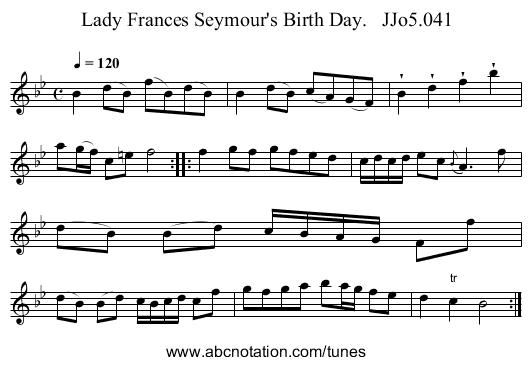 Lady Frances Seymour's Birth Day.   JJo5.041 - staff notation
