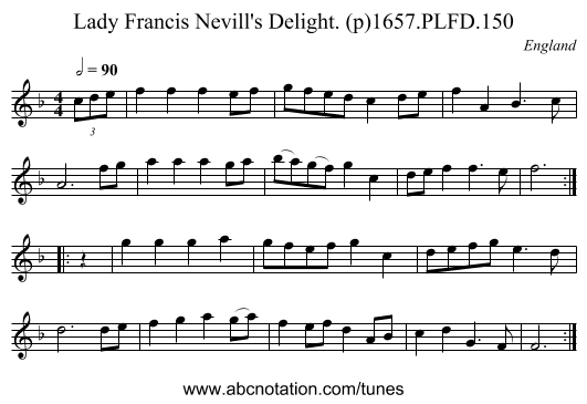 Lady Francis Nevill's Delight. (p)1657.PLFD.150 - staff notation