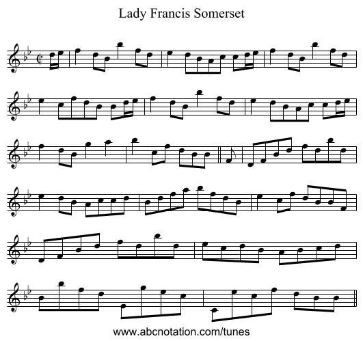 Lady Francis Somerset - staff notation