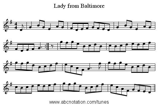 Lady from Baltimore - staff notation