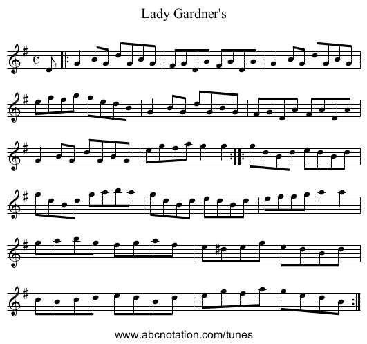 Lady Gardner's - staff notation