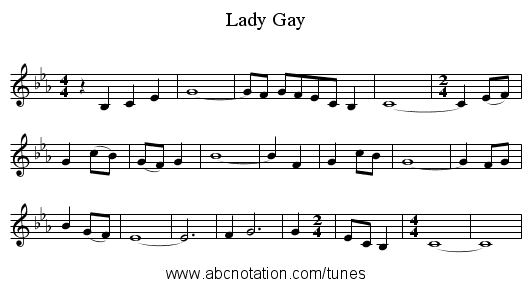 Lady Gay - staff notation