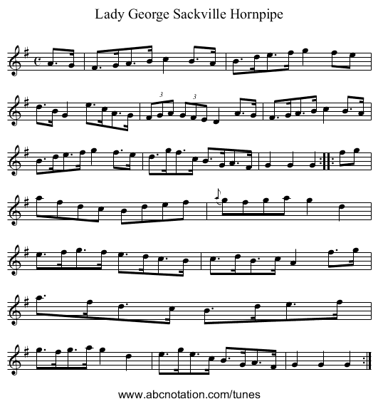 Lady George Sackville Hornpipe - staff notation