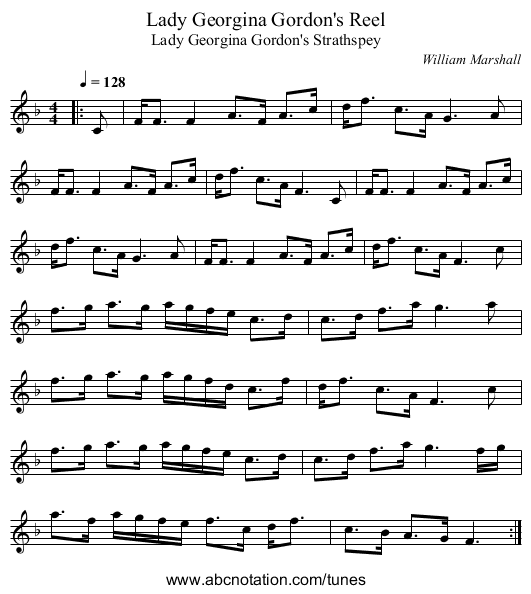 Lady Georgina Gordon's Reel - staff notation