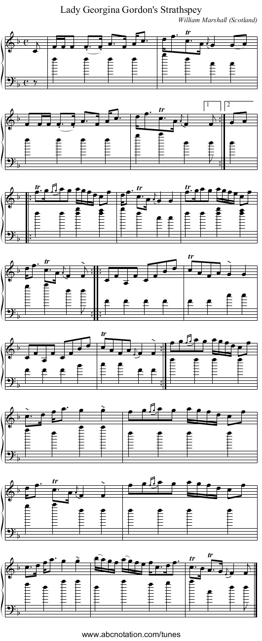 Lady Georgina Gordon's Strathspey - staff notation