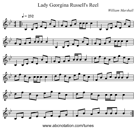 Lady Georgina Russell's Reel - staff notation