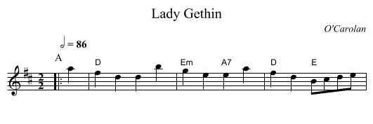Lady Gethin - staff notation