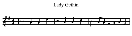Lady Gethin - staff notation