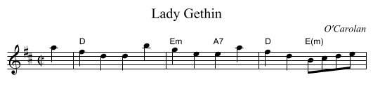 Lady Gethin - staff notation