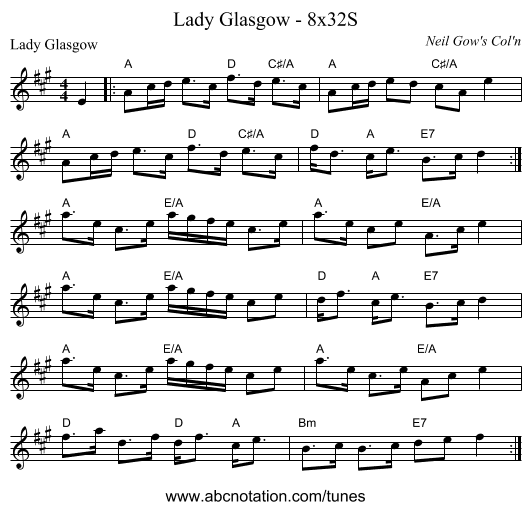 Lady Glasgow - 8x32S - staff notation