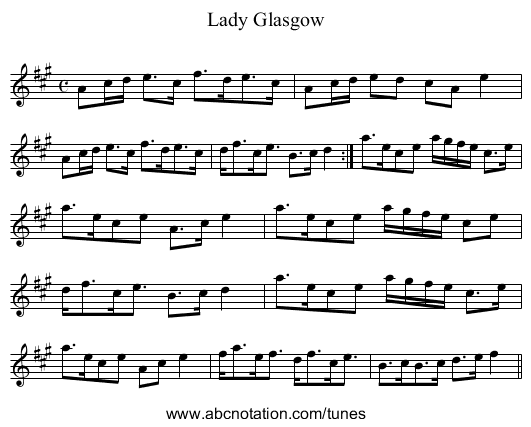 Lady Glasgow - staff notation