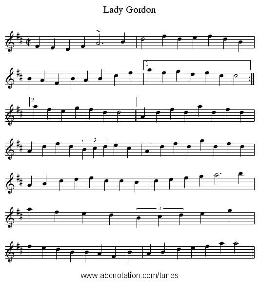 Lady Gordon - staff notation