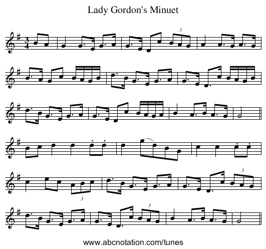Lady Gordon's Minuet - staff notation