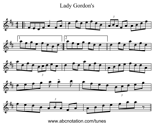 Lady Gordon's - staff notation