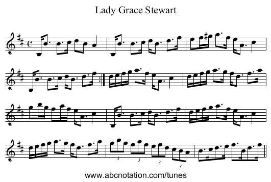 Lady Grace Stewart - staff notation