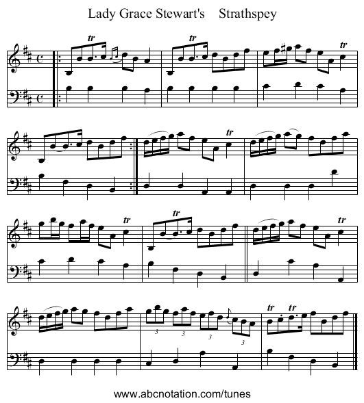 Lady Grace Stewart's Strathspey - staff notation