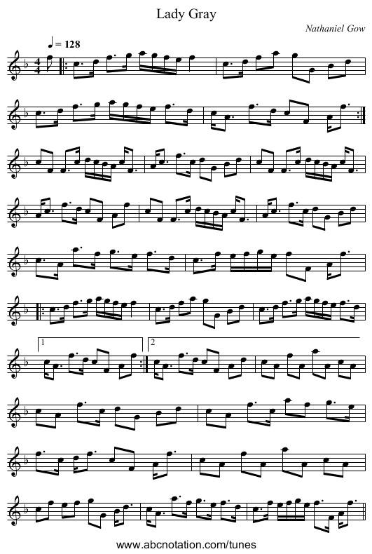 Lady Gray - staff notation