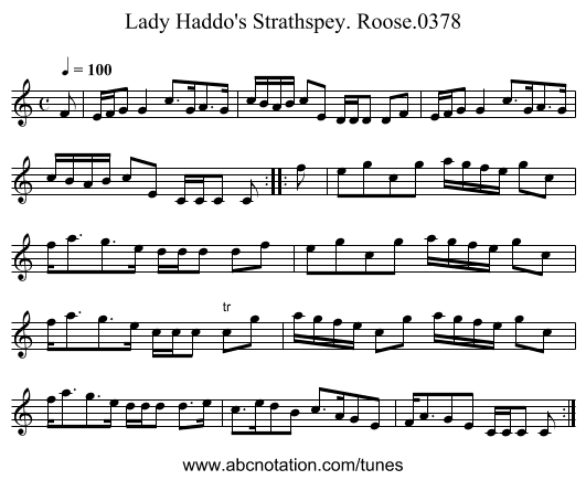 Lady Haddo's Strathspey. Roose.0378 - staff notation