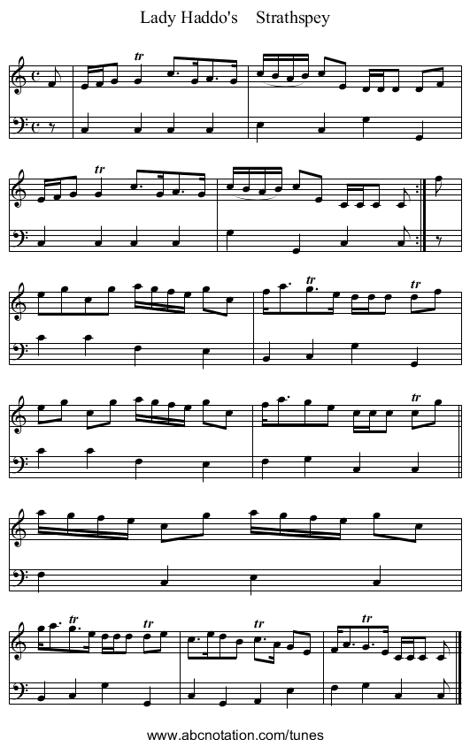 Lady Haddo's    Strathspey - staff notation
