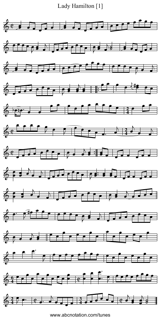 Lady Hamilton [1] - staff notation