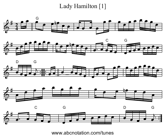 Lady Hamilton [1] - staff notation