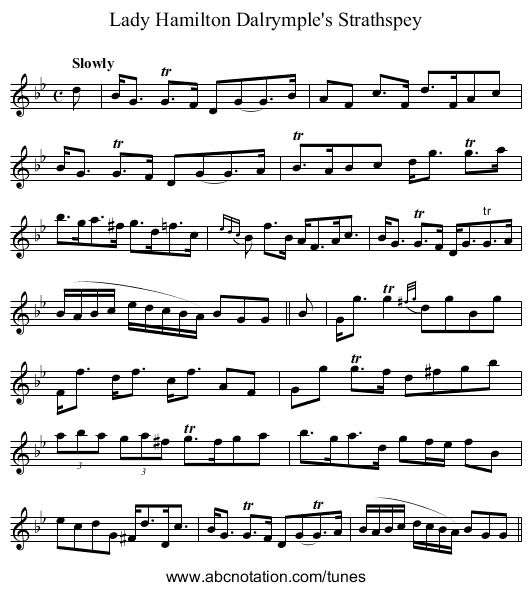 Lady Hamilton Dalrymple's Strathspey - staff notation