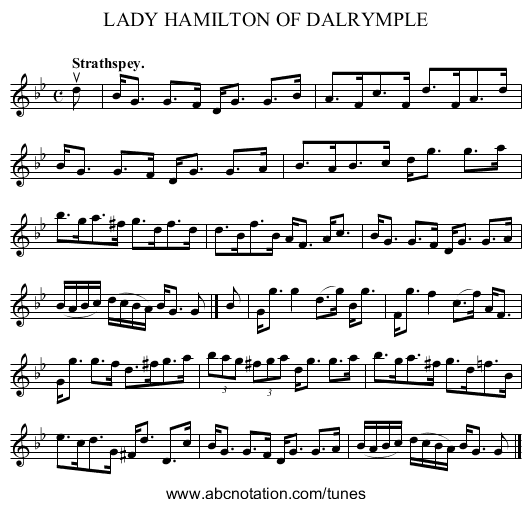 LADY HAMILTON OF DALRYMPLE - staff notation
