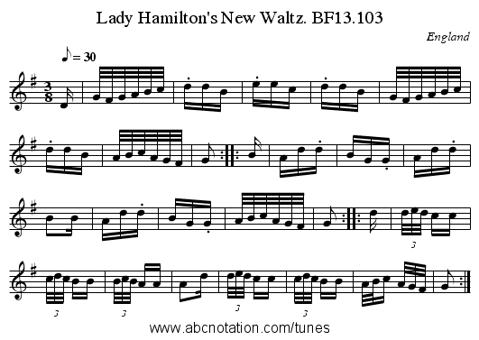 Lady Hamilton's New Waltz. BF13.103 - staff notation