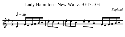 Lady Hamilton's New Waltz. BF13.103 - staff notation
