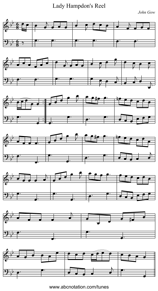 Lady Hampdon's Reel - staff notation