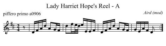 Lady Harriet Hope's Reel - A - staff notation