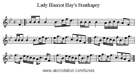Lady Harriot Hay's Strathspey - staff notation