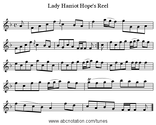 Lady Harriot Hope's Reel - staff notation
