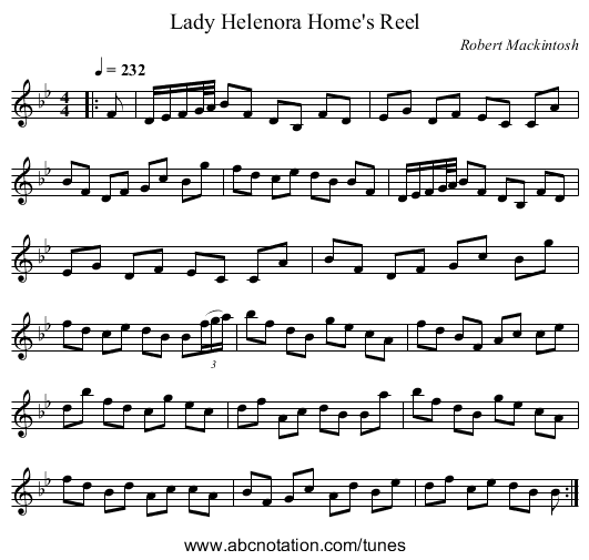 Lady Helenora Home's Reel - staff notation