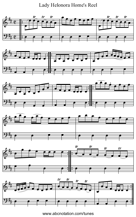 Lady Helonora Home's Reel - staff notation