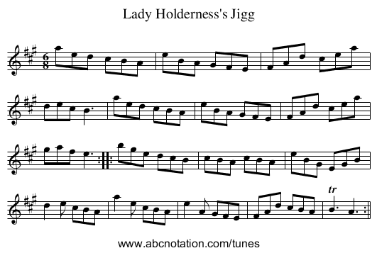 Lady Holderness's Jigg - staff notation