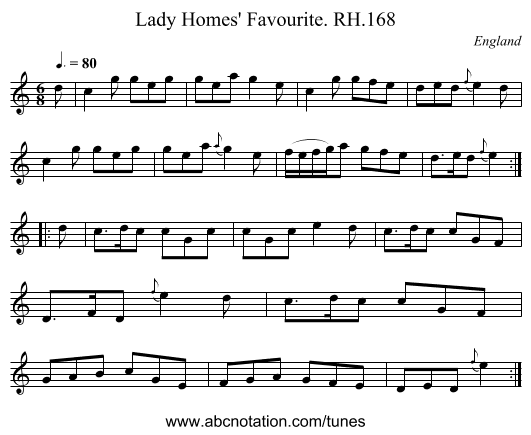 Lady Homes' Favourite. RH.168 - staff notation