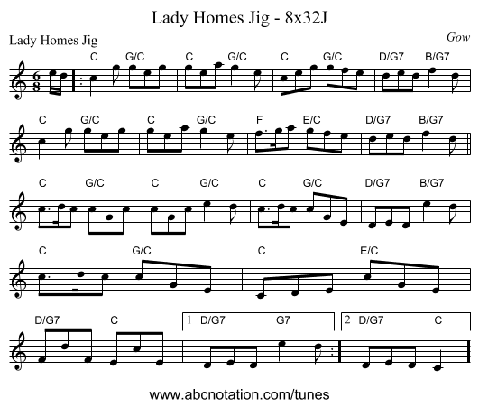 Lady Homes Jig - 8x32J - staff notation