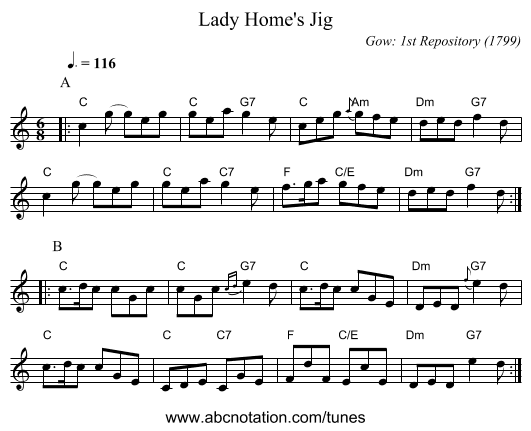 Lady Home's Jig - staff notation