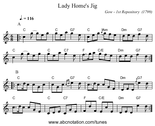 Lady Home's Jig - staff notation