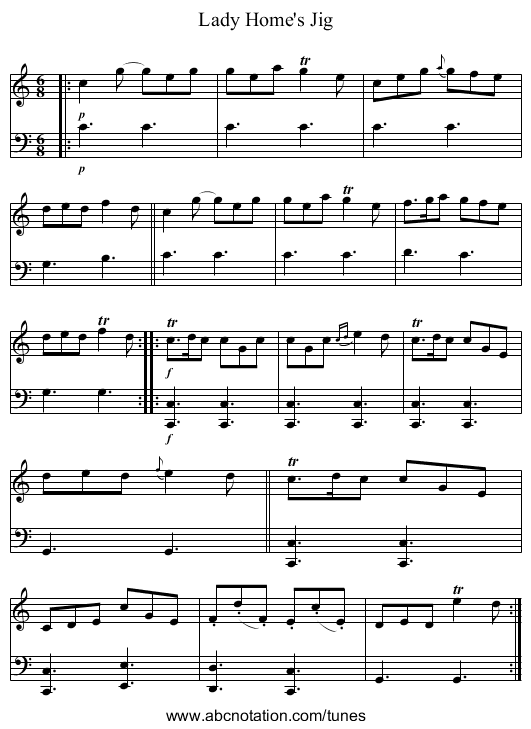 Lady Home's Jig - staff notation