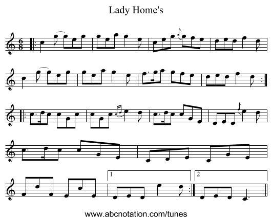 Lady Home's - staff notation