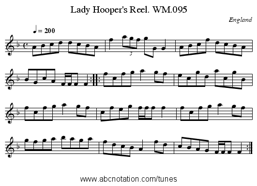 Lady Hooper's Reel. WM.095 - staff notation