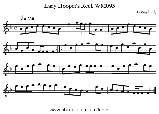 Lady Hooper's Reel. WM095 - staff notation