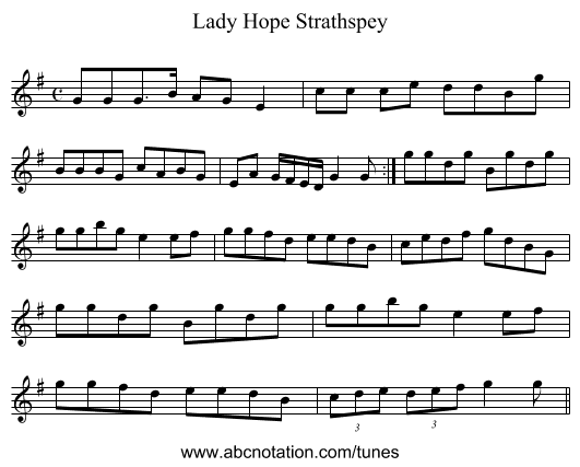 Lady Hope Strathspey - staff notation
