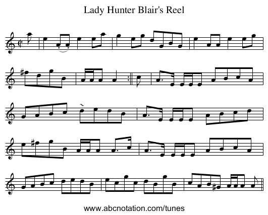Lady Hunter Blair's Reel - staff notation